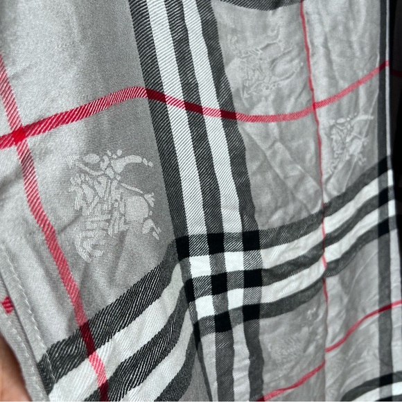 Burberry Scarf Vintage Cashmere Gray Plaid Fringe Large Rectangular Kimono R - Picture 6 of 9